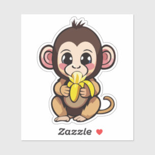 Adesivo Bebê Macaco Fofo Com Sua Refeição Favorita Banana