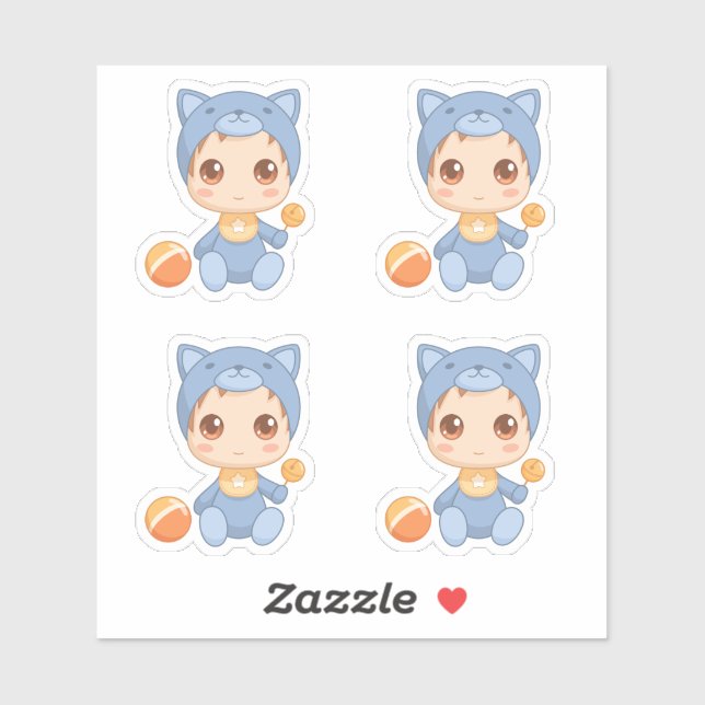 Adesivo Bebê Menina Gato Conjunto de Traje de Gato (Folha)