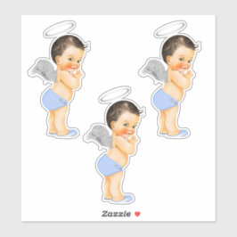 Adesivo Bebê Menino Anjo Pequeno Asas Prateadas Azul Claro