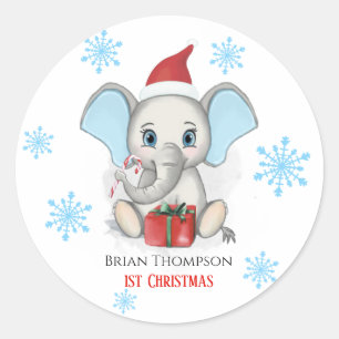 Adesivo Bebê Menino Primeiro Natal Feriados de Elefante F