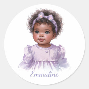 Adesivo Bebê Negra em Retrato em Aquarela Roxa