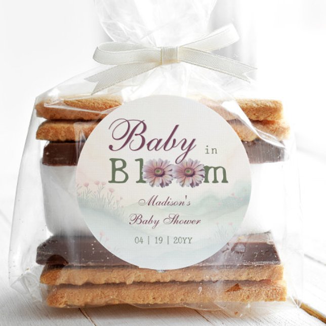 Adesivo Bebê no Bloom Gerber Daisies Chá de fraldas (Baby in Bloom Gerber Daisies Baby Shower Sticker)