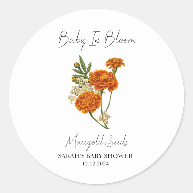 Adesivo Bebê No Bloom L Marigold Seeds Chá de fraldas (Frente)