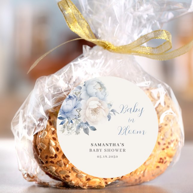 Adesivo Bebê No Chá de fraldas De Blogue Azul Floral (Criador carregado)