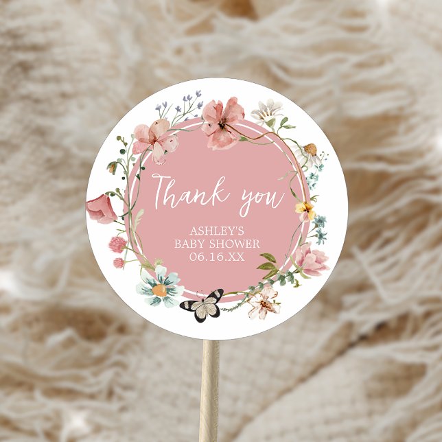 Adesivo Bebê no Chá de fraldas de flor selvagem de Bloom (Baby in Bloom Wildflower Baby Shower Sticker)
