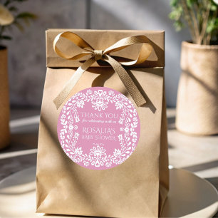 Adesivo Bebê no florescente rosa rosa pálido chá de fralda