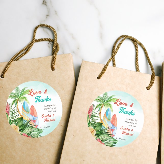 Adesivo Bebê no obrigado de chá de fraldas de surfe tropic (Criador carregado)