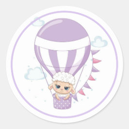 Adesivo Bebê Ovelha num Ballon de Ar Quente Roxo