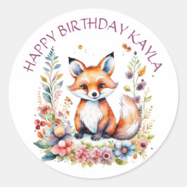 Adesivo Bebê Raposa nas Flores Feliz Aniversário Personali