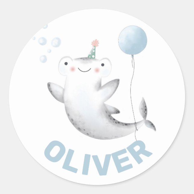 Adesivo Bebê Shark Balon Kid's Birthday Siticker Classic (Frente)