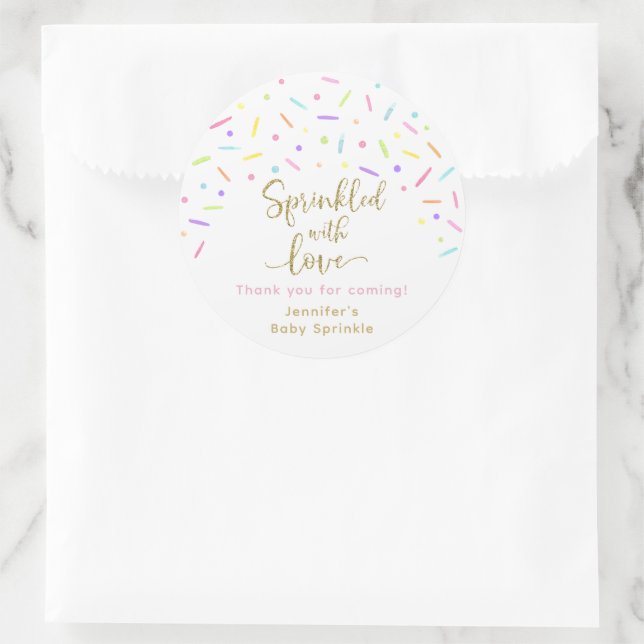Adesivo Bebê Sprinkle Rosa Dourado Obrigado (Bolsa)