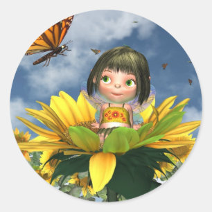 Adesivo Bebê Sunflower Fairy com fundo de verão