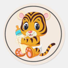 Adesivo Bebê Tigre com uma Garrafa e Fralda com Quadro