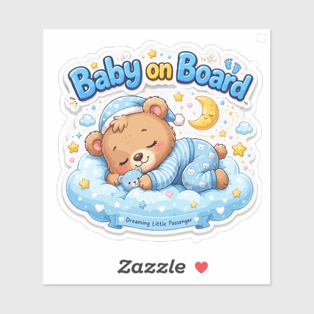 Adesivo Bebê Urso Adormecido Fofo a Bordo (Folha)