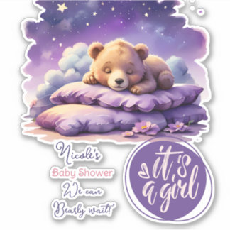 Adesivo Bebê Urso Dormindo Chá de fraldas Roxo Galáxia