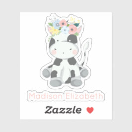 Adesivo Bebê Vaca Com Coroa Floral Berçário Nome Personali