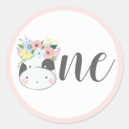 Adesivo Bebê Vaca Floral Número Um Festa de 1º Aniversário