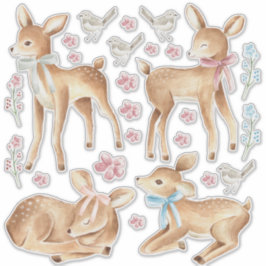 Adesivo Bebê Veado e Pássaros Parede de Quarto Conjunto de