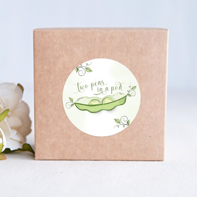 Adesivo Bebê verde-bonito gêmeos duas ervilhas em um pote (Two peas in a pod cute baby shower twins sticker. )