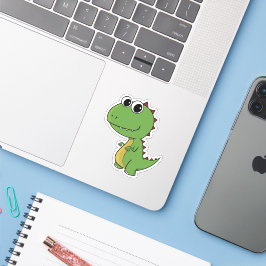 Adesivo Bebê verde feliz dente de dinossauros com cara de 