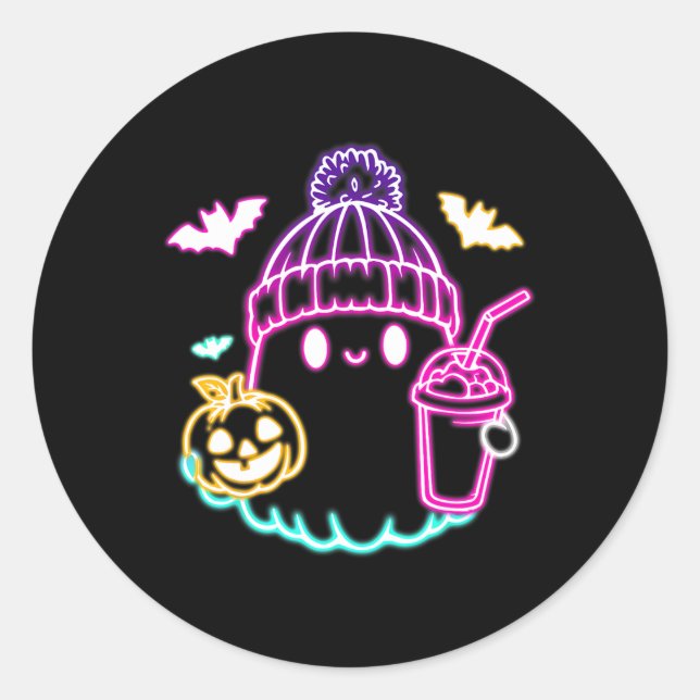 Adesivo Bebendo De Café Fantasma Retro Ghost Spooky Hallow (Frente)
