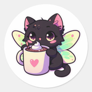 Adesivo Bebendo de gato-de-fada-bonito, chocolate quente