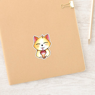 Adesivo bebendo de gato kawaii Boba Milk tea