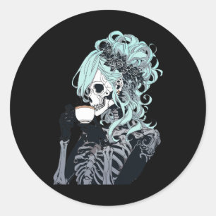 Adesivo Bebendo Skeleton Mensageiro Bun Halloween Menina