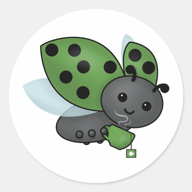 Adesivo Bebendo Tea Ladybug Clássico Round Sticker (Frente)