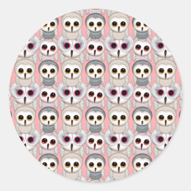 Adesivo Bebês Corujas em Padrões Rosa (Frente)