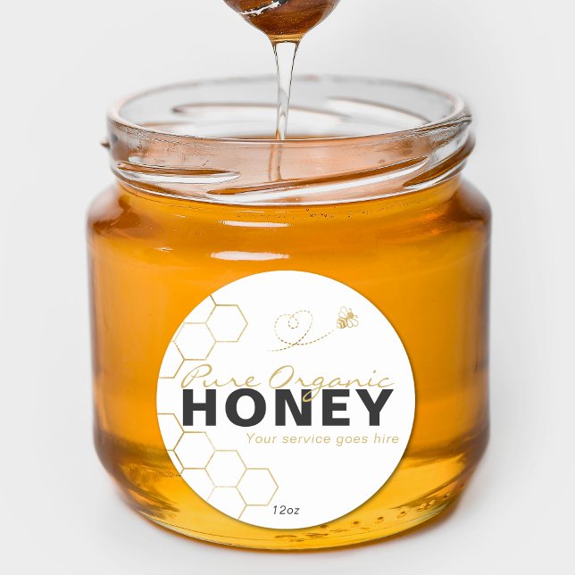 Adesivo Bebês Dourados de Mel Moderno (Modern Honey Gold Bees Honeycomb Classic Round Sticker)