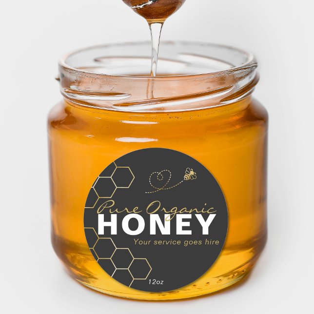 Adesivo Bebês Dourados de mel moderno preto (Modern Honey Gold Bees Honeycomb Black Classic Round Sticker)