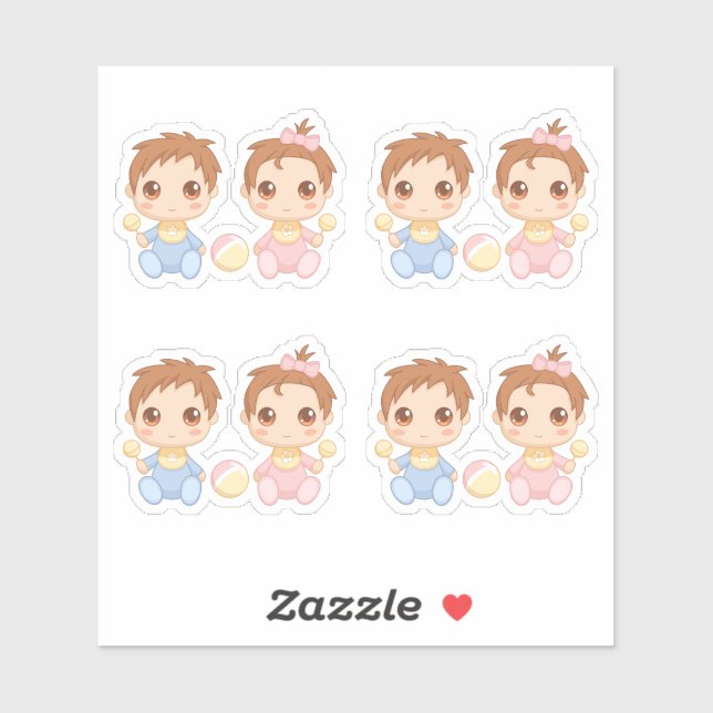 Adesivo Bebês gêmeos Garoto e Rapariga Conjunto de 4 (Folha)