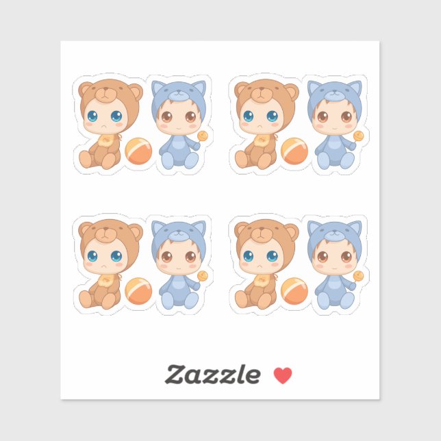 Adesivo Bebês gêmeos ursos Conjunto de macacões de gato (Folha)