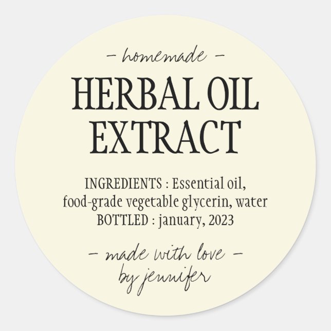 Adesivo Bebida caseira Amarelo creme Extrato de óleo (Frente)