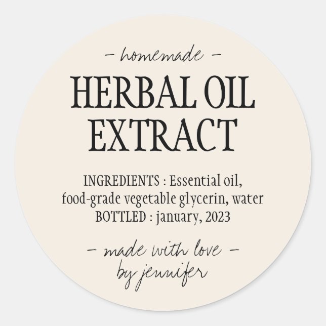 Adesivo Bebida caseira Creme marfim Extrato de óleo herbal (Frente)