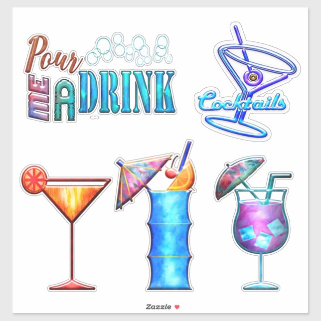 Adesivo Bebida tropical, cocktail de verão (Folha)