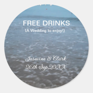 Adesivo Bebidas grátis salvar a data do casamento da praia