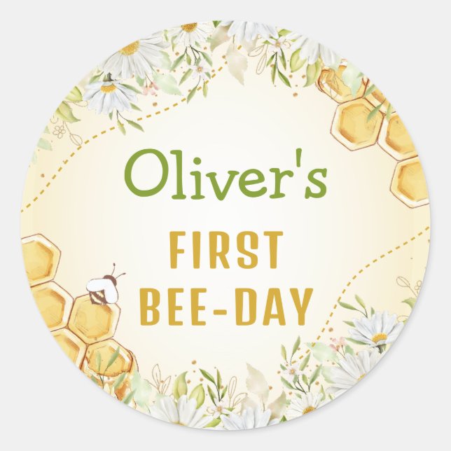 Adesivo Bee 1rua, Garoto Amarelo Festa de aniversário (Frente)