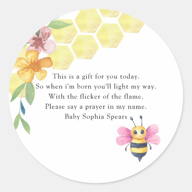 Adesivo  Bee girl baby shower - Prayer candle label (Frente)
