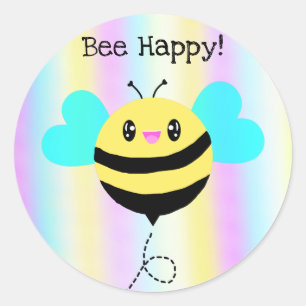 Adesivo Bee Happy! Grelha Arco-Íris Cute de Kawaii Pastel