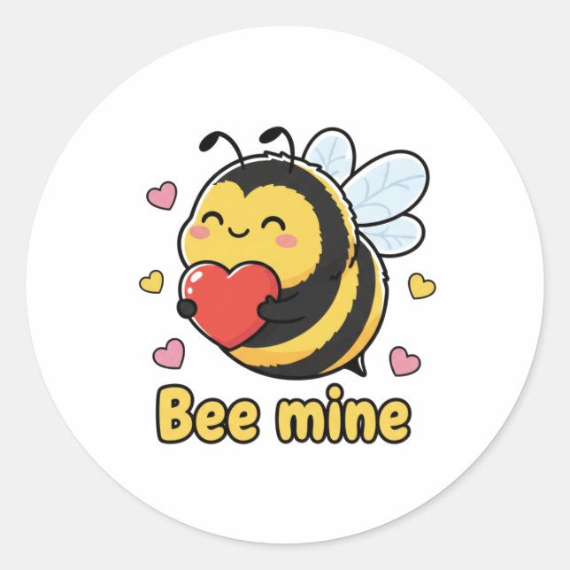 Adesivo Bee Mine Cute Chubby Bumblebee Valentine Pun  (Frente)