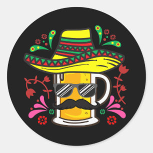 Adesivo Beer Mug Sombrero Mustache Cinco De Mayo Mexicano