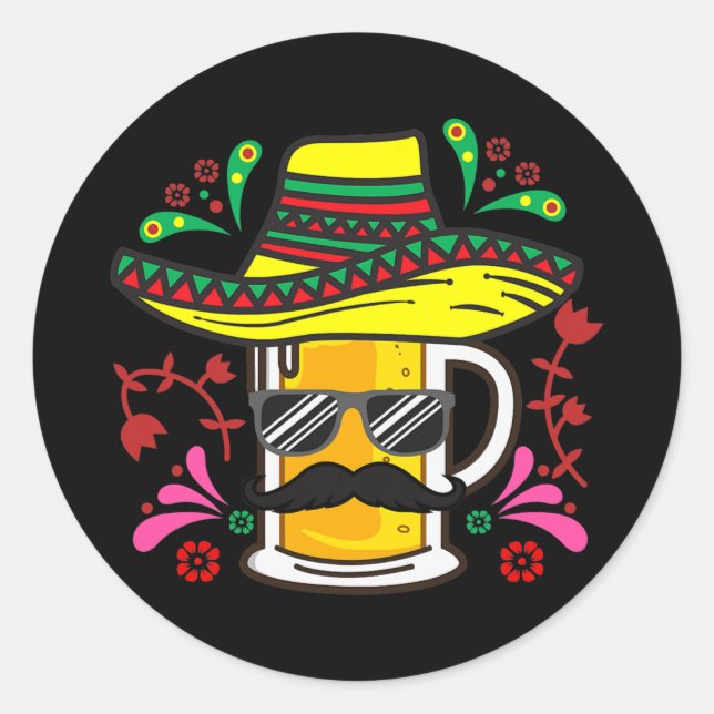 Adesivo Beer Mug Sombrero Mustache Cinco De Mayo Mexicano (Frente)