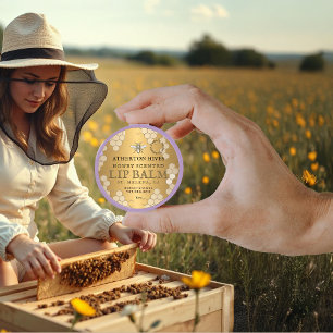 Adesivo Beeswax Lip Balm Dourado Honeycomb Heraldic Bee