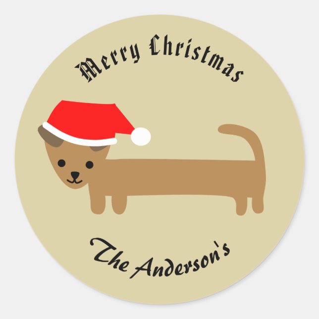 Adesivo Beige Christmas Wiener Dog Feliz Natal (Frente)
