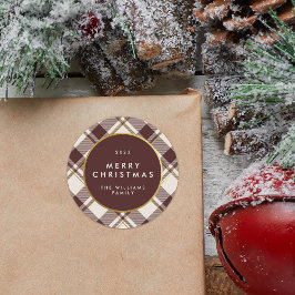 Adesivo Beige & Dark Red Tartan Xadrez Feliz Natal