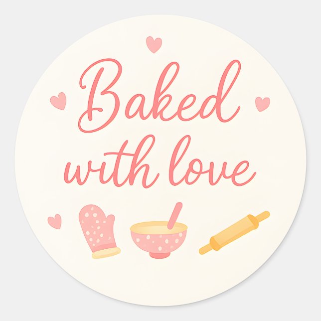 Adesivo Beige Hearts Baking Thank You Sticker (Frente)