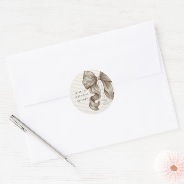 Adesivo Beige Ivory Bow Baby Shower Thank You (Envelope)