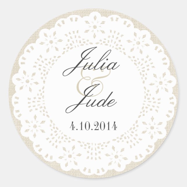Adesivo Beige Linen & Lace Doilie: Round Sticker (Frente)